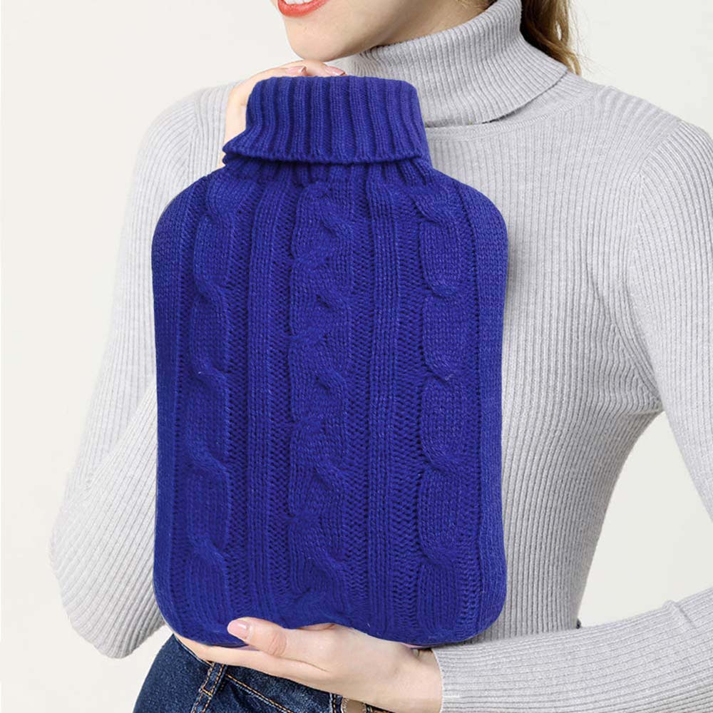 Worldgrowing Hot Water Bottle with Cover Knitted for aches and pains | Transparent Hot Water Bag